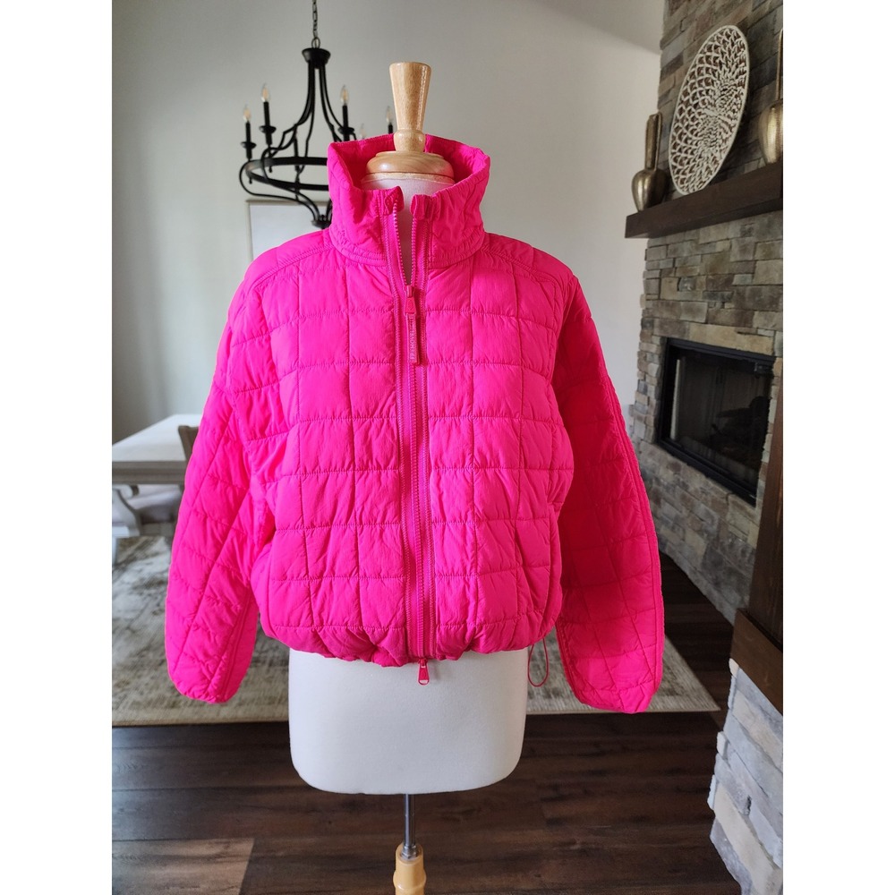 FP Movement Pippa Packable Puffer Jacket Neon Pink Quilted Zip Up Small